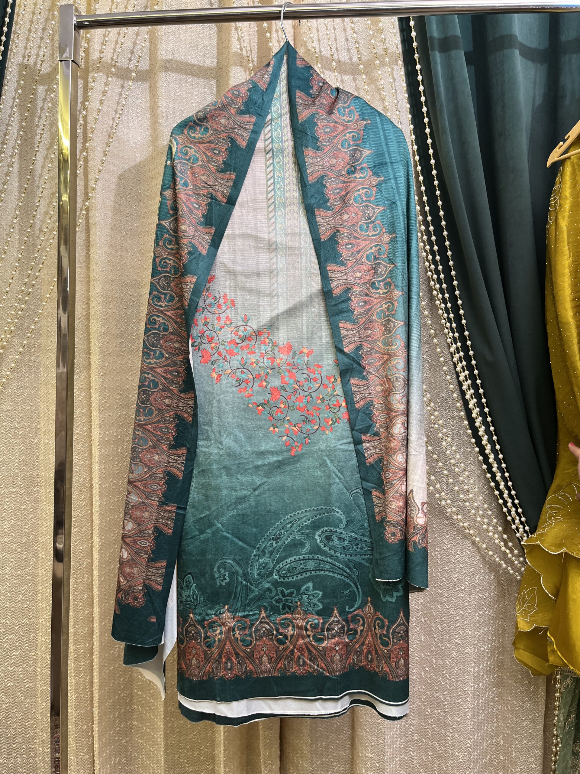 Sea Green Velvet Digital Print W022 - Image 3