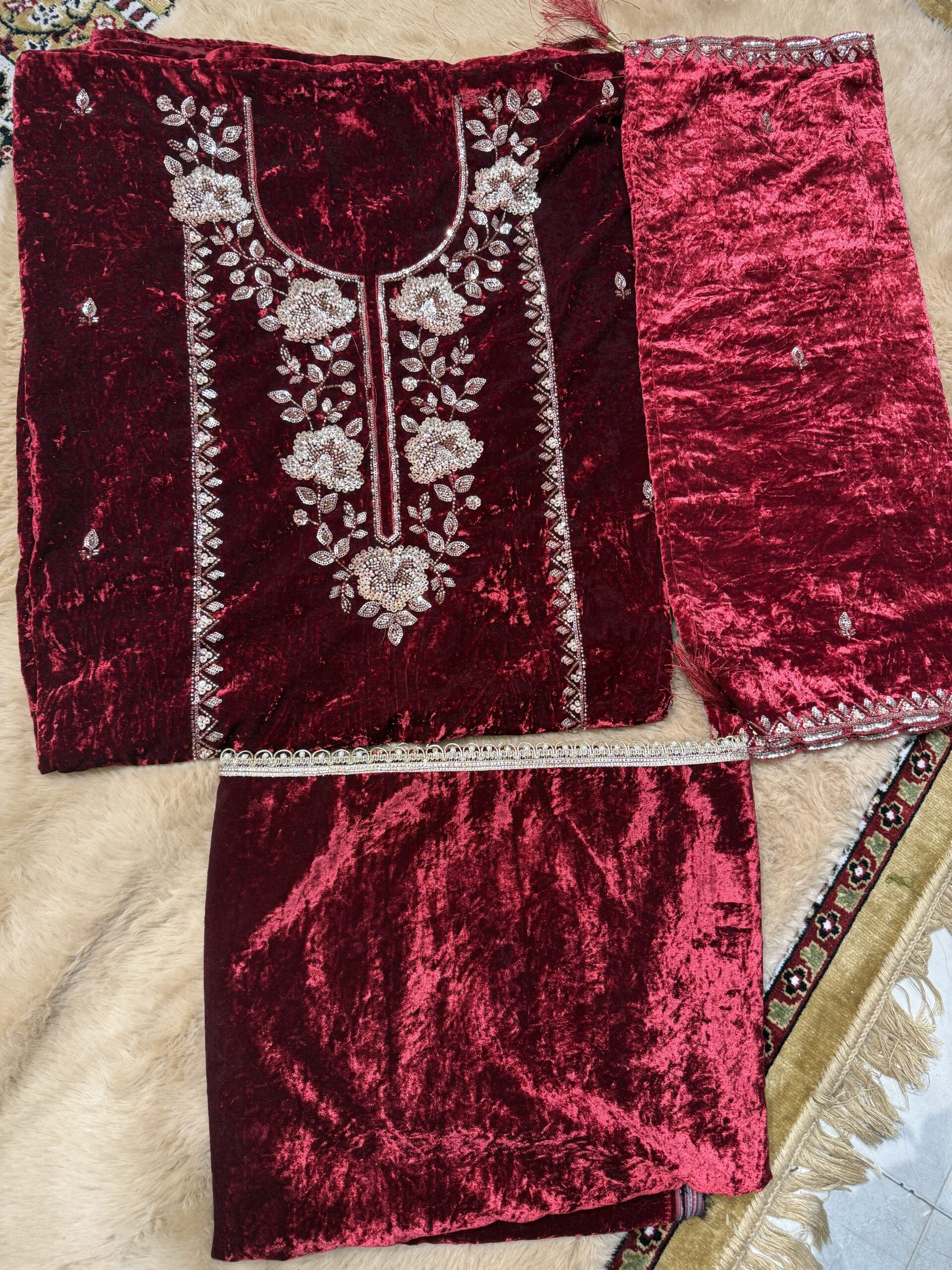 Red Velvet Party Wear Suit W044 1 - Image 5