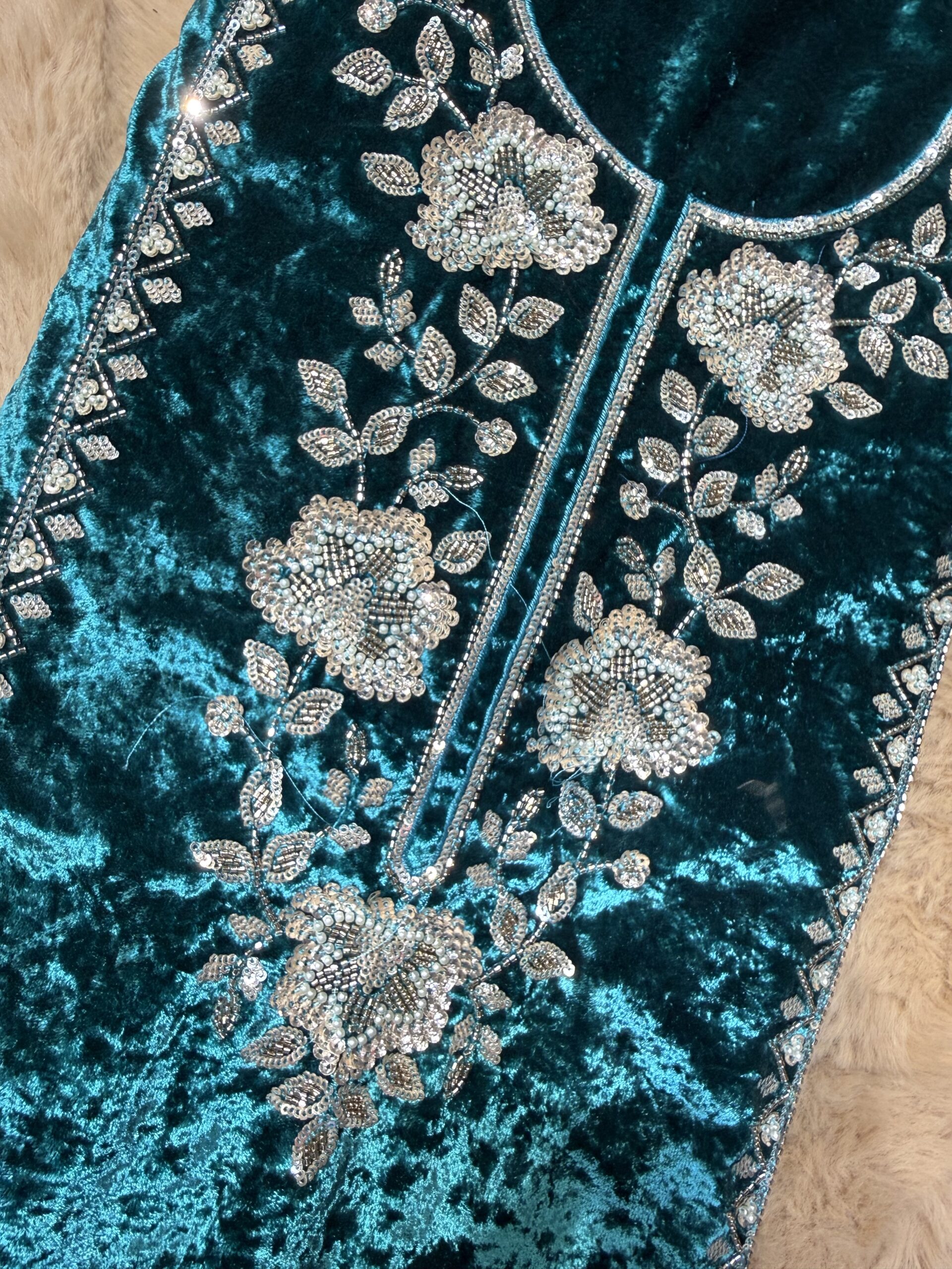 Sea Green Velvet Party Wear Suit W044 2 - Image 4