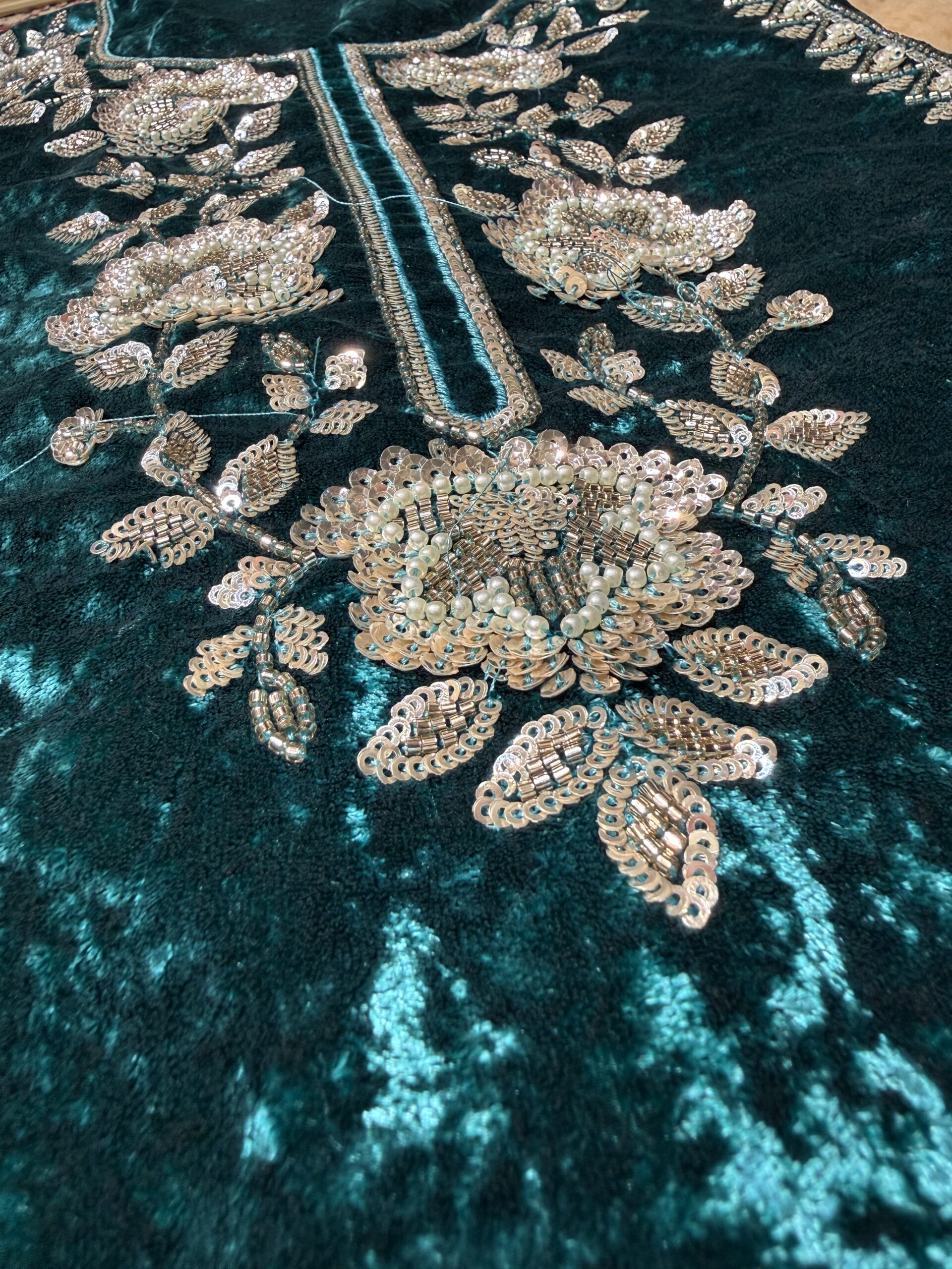 Sea Green Velvet Party Wear Suit W044 2 - Image 5