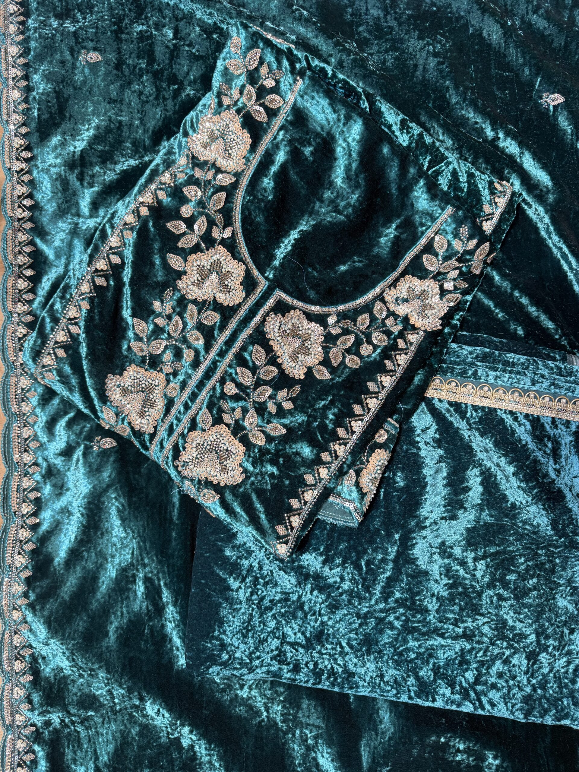 Sea Green Velvet Party Wear Suit W044 2 - Image 3