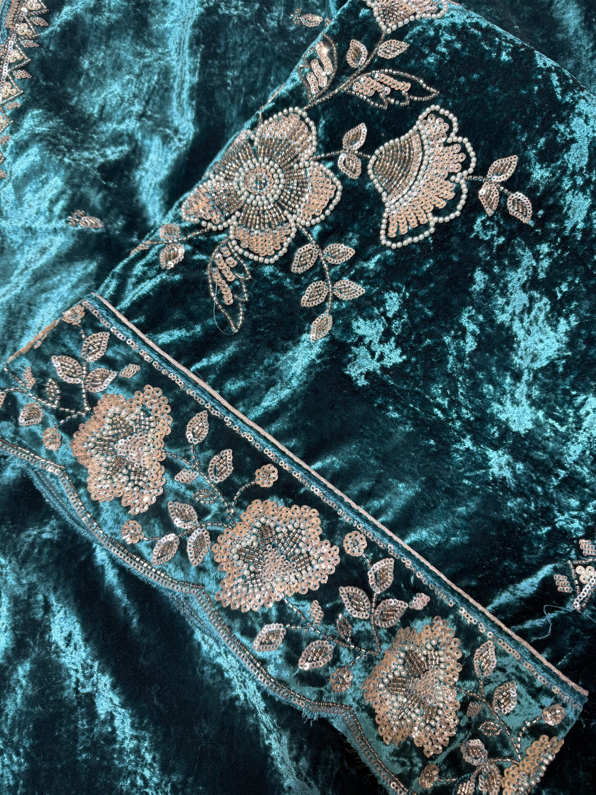 Sea Green Velvet Party Wear Suit W044 2 - Image 8