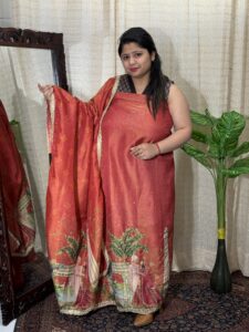 Dulha–Dulhan Shimmer Chinon Suit