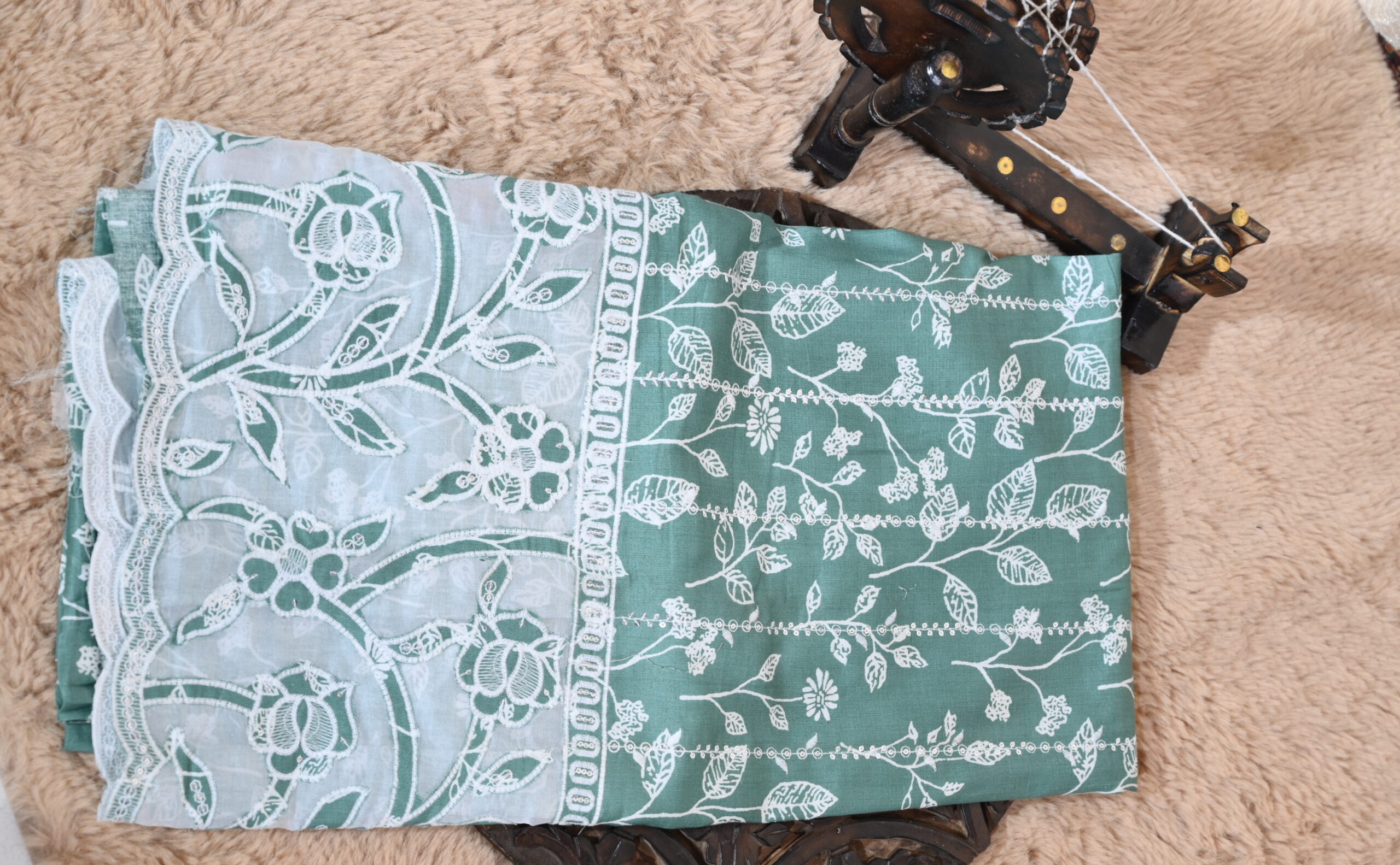 Sea-Green Chikankari Glace Cotton Suit - Image 3