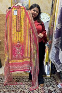 Georgette Pink and Yellow Suit W058_1